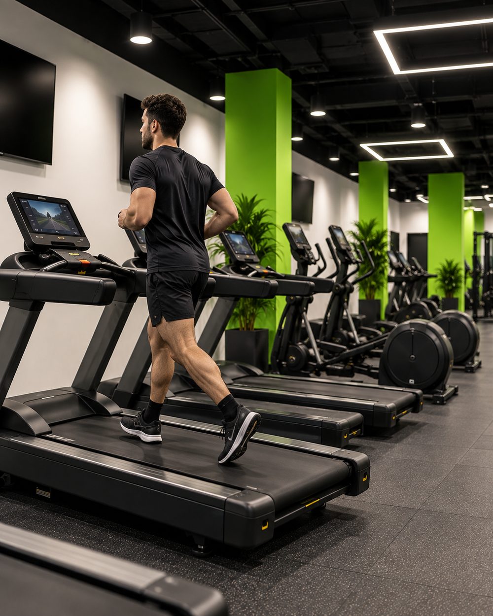Persona corriendo en una cinta de la zona de cardio